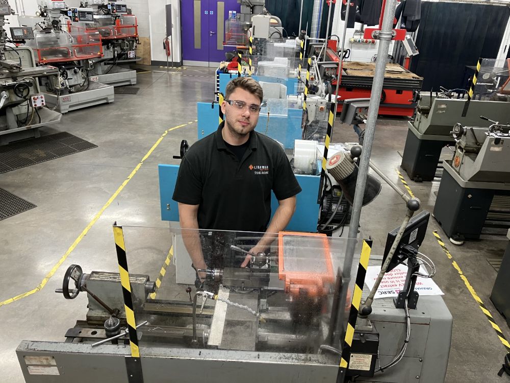 Apprentice Rafael Lorf using equipment in a workshop in SERC Lisburn Campus